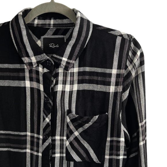 Rails Milo Long Sleeve Brushed Plaid Button Front Rayon Top Black Size Small - Picture 3 of 6